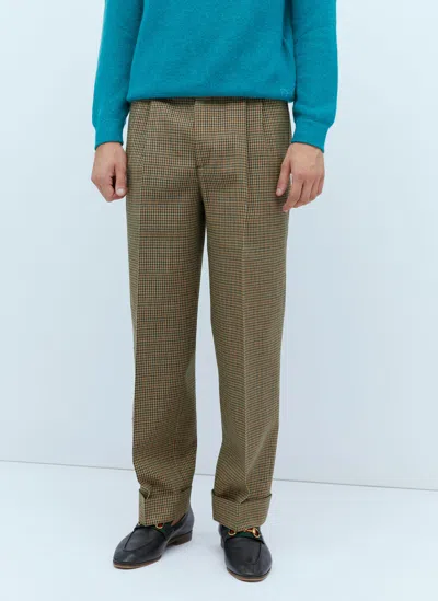 Gucci Check Wool Tailored Trousers In Brown