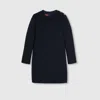 Gucci Dark Blue Checked Boucle Wool Dress In Blue
