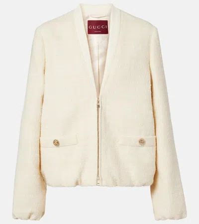 Gucci Checked Cotton-blend Tweed Jacket In White
