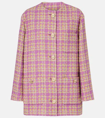 Gucci Checked Cotton-blend Tweed Jacket In Purple