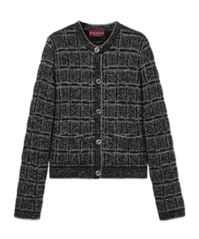 GUCCI GUCCI LAMÉ CHECK JACQUARD CARDIGAN