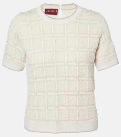 GUCCI CHECKED LAMÉ WOOL-BLEND JACQUARD TOP