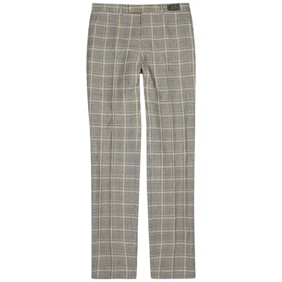 Gucci Checked Linen And Wool-blend Trousers In Gray