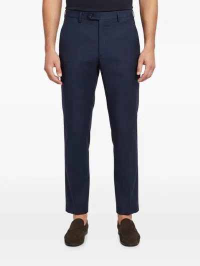 Pre-owned Gucci Checked Straight-leg Trousers In Blue