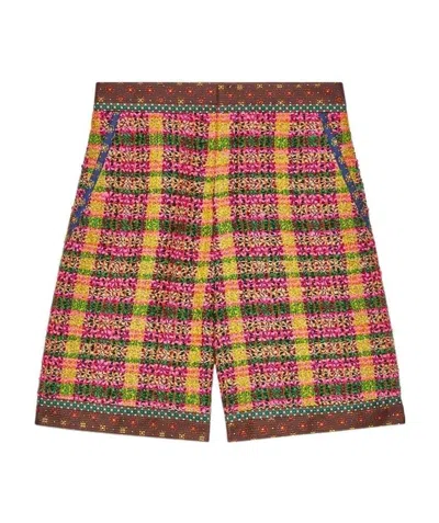Gucci Checked Tweed Shorts In Brown