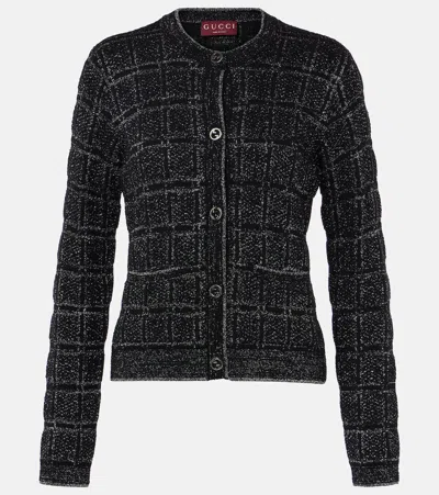 GUCCI CHECKED WOOL-BLEND LAMÉ CARDIGAN