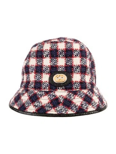 Pre-owned Gucci Checked Wool Bucket Hat In Blue