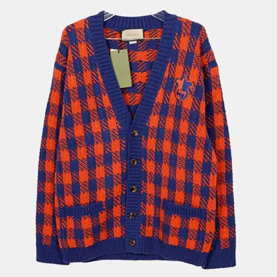 Pre-owned Gucci Checked Wool Interlocking Cardigan Size L In Multicolor