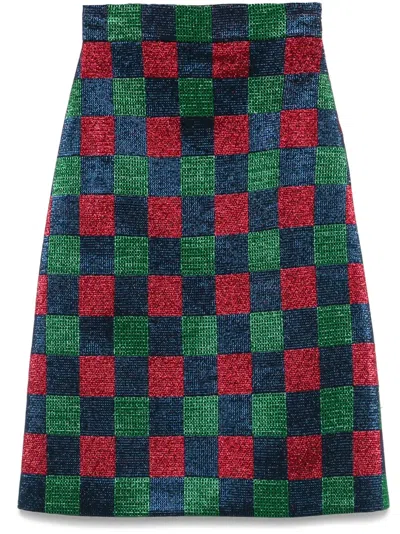 Pre-owned Gucci Checkerboard-pattern Midi Skirt In Red