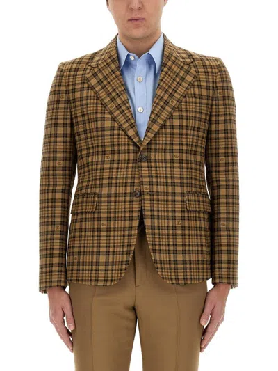 Gucci Checkered Button-up Jacket In Beige