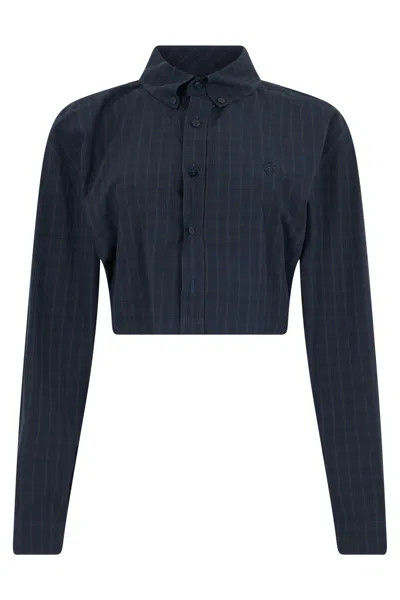 Gucci Checkered Design Cropped Shirt For Women In Blue