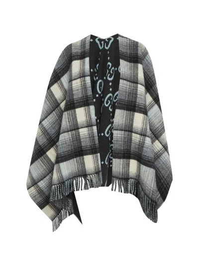 Pre-owned Gucci Checkered Gg Supreme Poncho In Gray