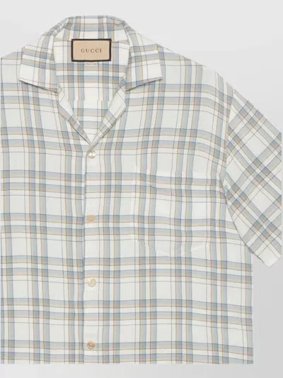 Gucci Checkered Patch Pocket Bowling Shirt In Gray