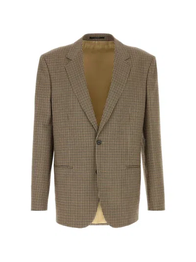 Gucci Check-pattern Embroidered Blazer In Brown
