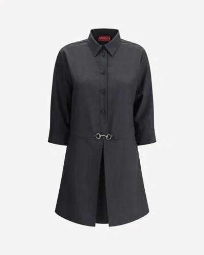 Gucci Charcoal Wool Polo Dress In Black