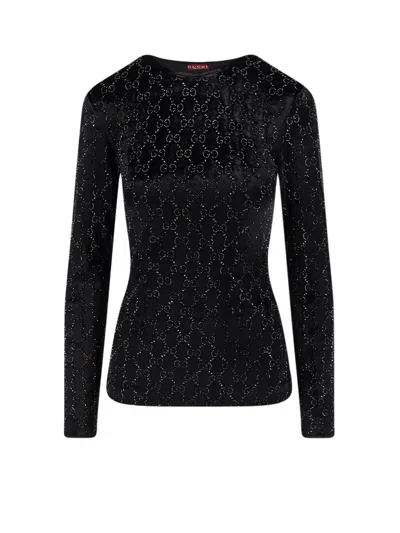 GUCCI CHENILLE TOP WITH ALL-OVER CRYSTAL GG MOTIF