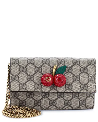 Gucci Cherries Wallet On Chain Gg Coated Canvas Mini (authentic Pre-loved) In Gray