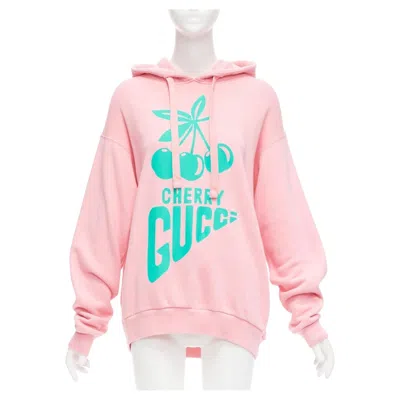 Pre-owned Gucci Cherry Sugar Pink Aqua Green Cherry Print Long Boxy Hoodie S