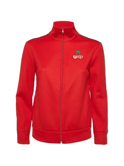 Pre-owned Gucci Cherry-patch Zip-up Jacket In Red