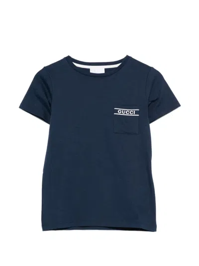 Gucci Kids' Chest-pocket T-shirt In Blue