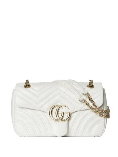 Gucci Chevron Gg Marmont Shoulder Bag In White