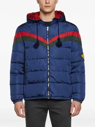 Pre-owned Gucci Chevron-stripe Quilted Jacket In Blue