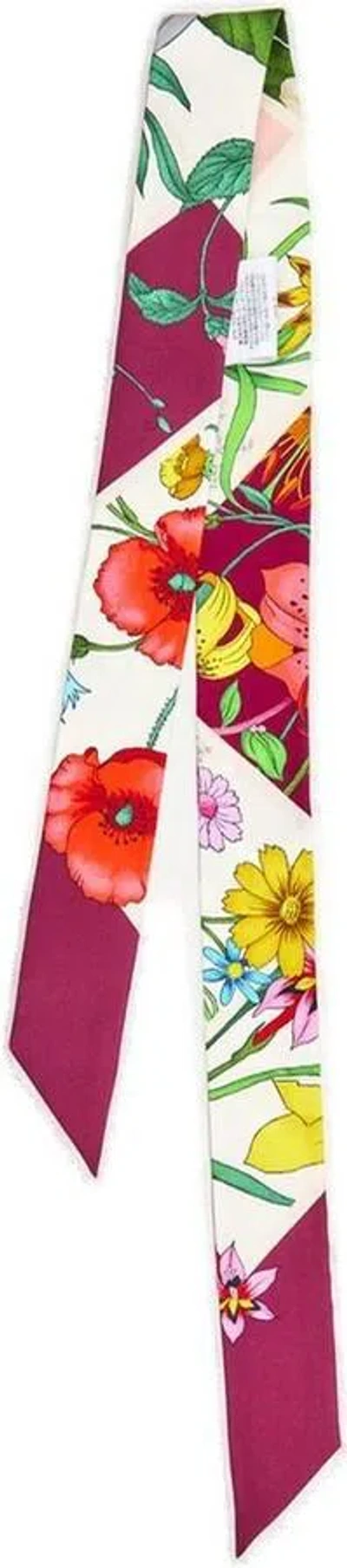 Gucci Chic Bow Lit Flora Blocks Scarf 5/2x120 In Pink
