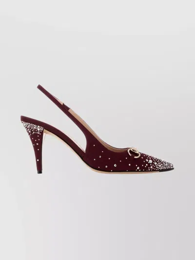 Gucci Chic Fabric Stiletto Pumps Embellished Design In Burgundy