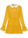 Gucci Mini Dress With Ruffled Cuffs And Sheer Sleeves In Gelb