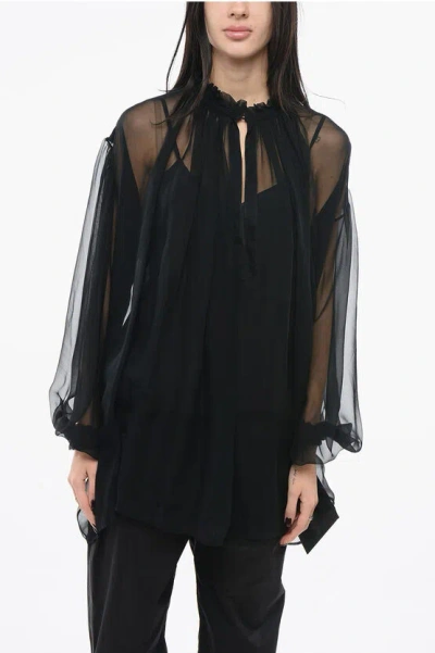 Gucci Chiffon Pleated Shirt In Black