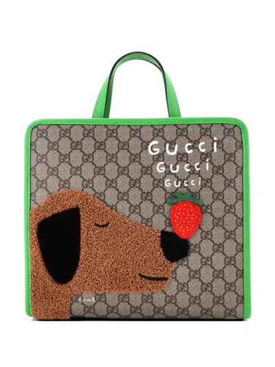 Pre-owned Gucci Children's Animal Gg Coated Canvas With Applique Small Tote Bag In Green