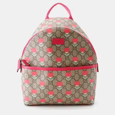Pre-owned Gucci Children's Backpack Beige/pink Pvc Leather In Sand