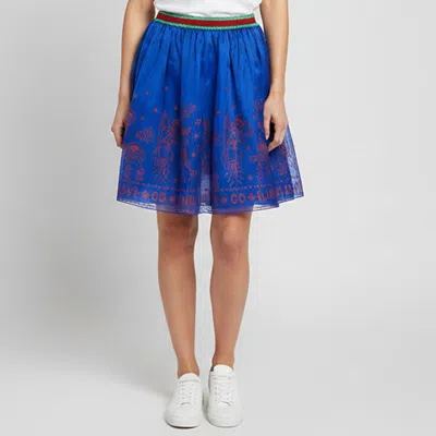 Pre-owned Gucci Children's Blue Blind For Love Space Print Silk Flared Skirt 12 Yrs