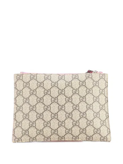Pre-owned Gucci Children's Bow Wristlet Clutch Gg Coated Canvas With Leather Pouch In Brown