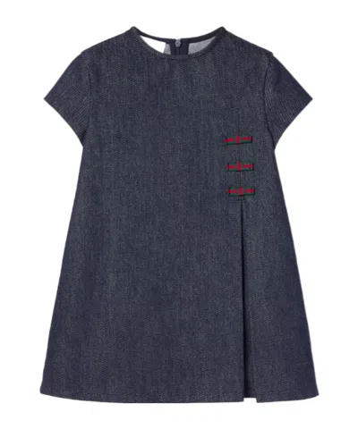 Gucci Children's Denim Dress With Web In Blue