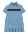 Gucci Horsebit Web Stripe Denim Dress In Blue
