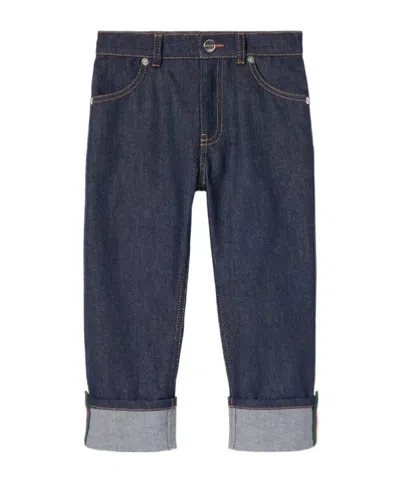Gucci Children's Denim Pants With Web In Blue
