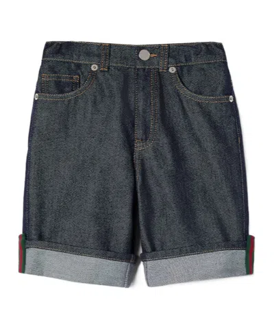 Gucci Children's Denim Shorts With Web In Blue