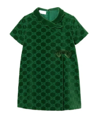Gucci Children's Gg Cotton Velvet Dress In Green
