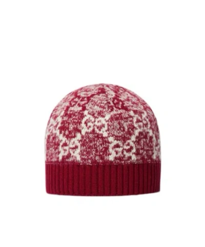 Gucci Children's Gg Wool Jacquard Hat In Red