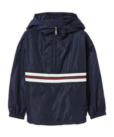 Gucci Children's Nylon Jacket With Web In Blue