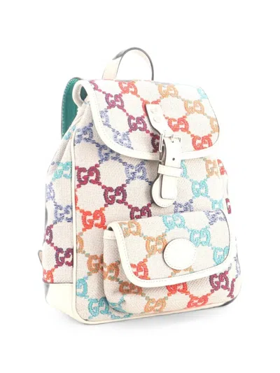 Pre-owned Gucci Children's Pocket Flap Multicolor Gg Linen Backpack In Multicolour