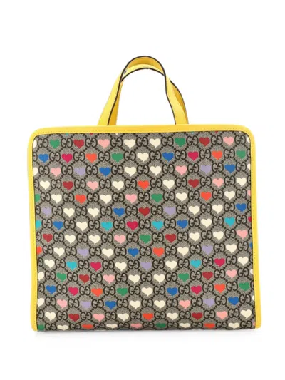 Pre-owned Gucci Children's Printed Gg Coated Canvas With Leather Medium Tote Bag In Brown