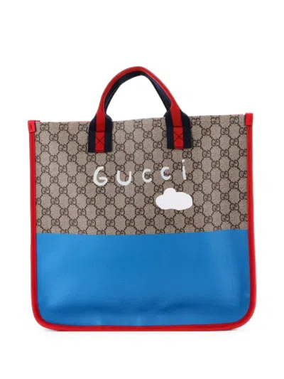 Pre-owned Gucci Children's Printed Gg Coated Canvas With Leather Medium Tote Bag In Multicolour