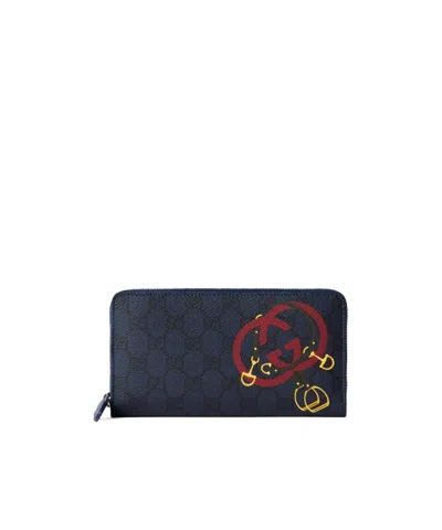 Gucci Chinese New Year Series Decorative Print Gg Full Zip Wallet In Black