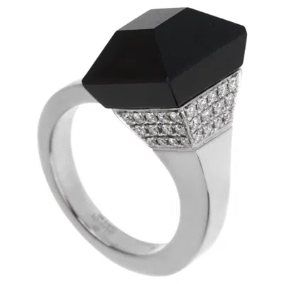 Pre-owned Gucci Chiodo Diamond White Gold Onyx Ring Sz 5 1/2