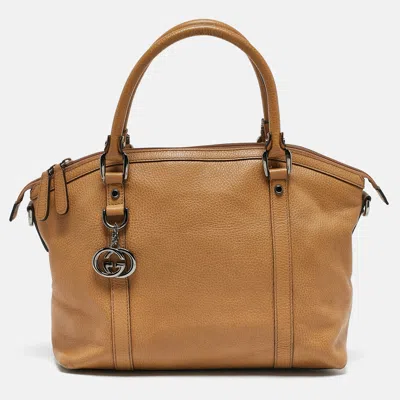 Pre-owned Gucci Choco Tan Leather Interlocking G Charm Satchel