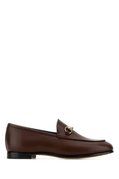 Gucci Chocolate Leather  Jordaan Loafers In Brown