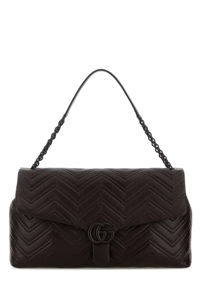Gucci Chocolate Leather Maxi Gg Marmont Shoulder Bag In Brown
