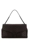 Gucci Chocolate Leather Maxi Gg Marmont Shoulder Bag In Black